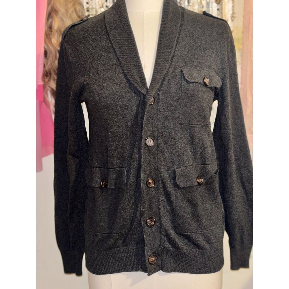 H&M Charcoal Gray Fine-Knit Military Style Cardigan Jacket